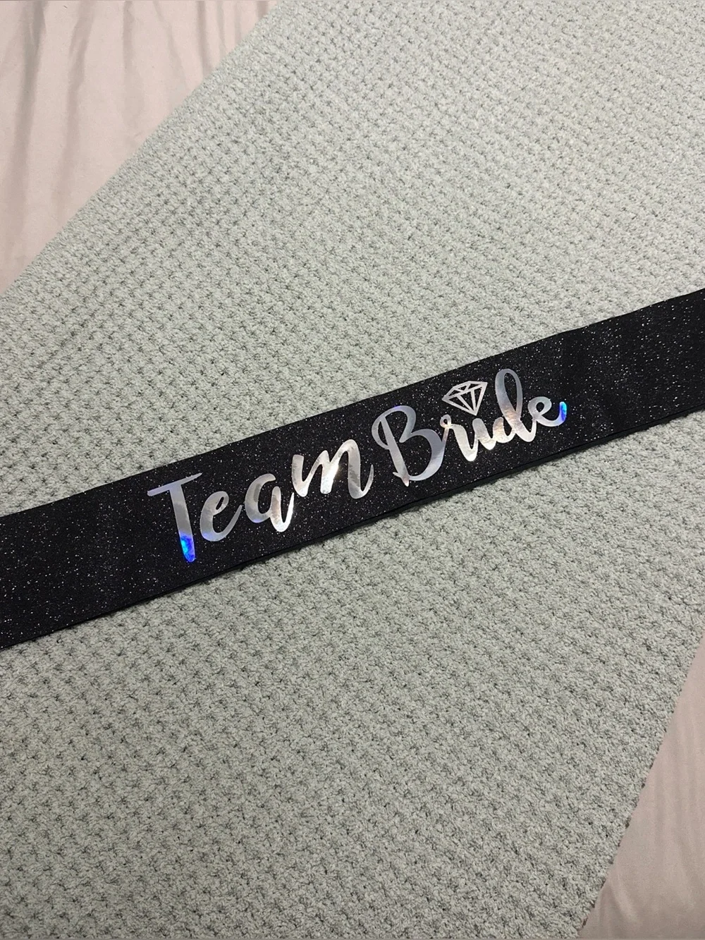 Team Bride Black Glitter Sash with Silver Holographic Text
